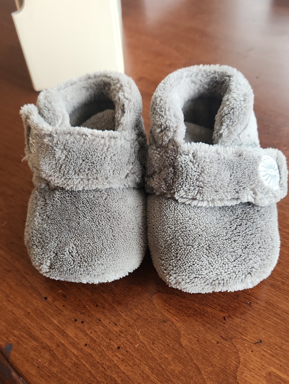 UGG Bixbee Plush Gray Baby Booties with Velcro Strap